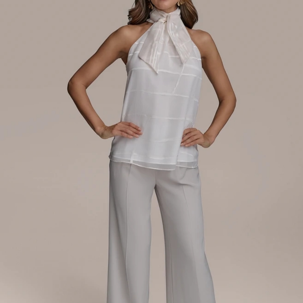 Quiet Luxury Halter Blouse Preppy Tie-Neck Donna Karan NWT